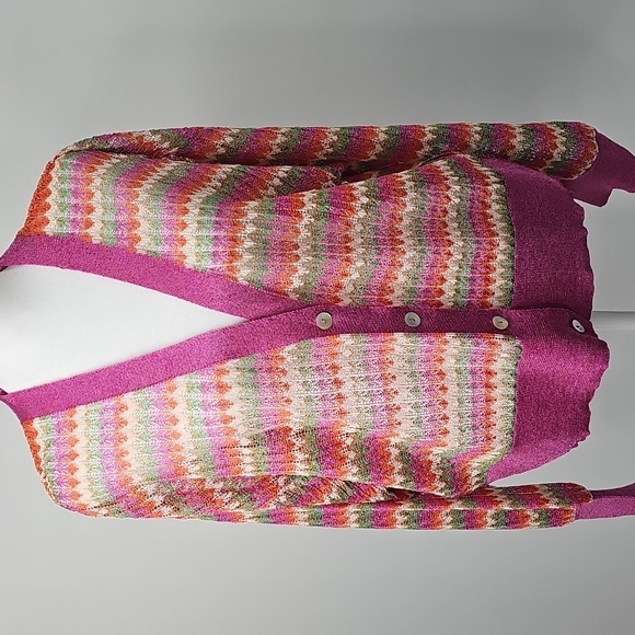 Mango Pink Sheer Multicolored Striped Button Front Cardigan Coquette Girl Dainty - Picture 3 of 14